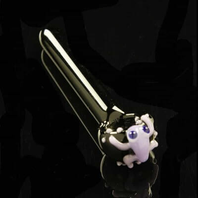 Glassheads 3.75" Black Spoon with Lavender Frog Critter