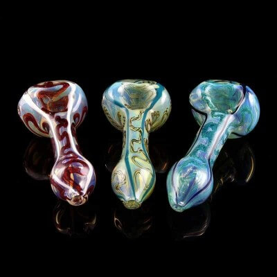 Glassheads 3.5" Inside-Out Latty & Cane Silver Fumed Spoon Pipe - Assorted Colors