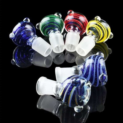 Glassheads Fumed Dichro and Solid Color Cane Bowl - Male / 14mm - Assorted Colors