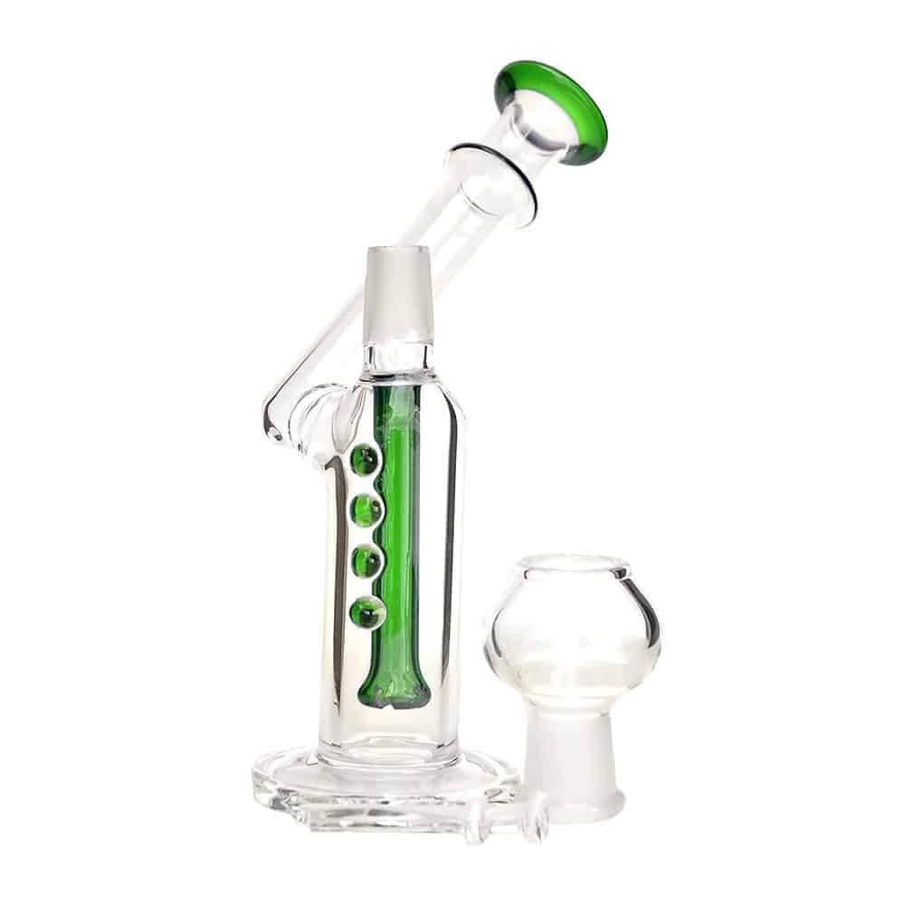 4:20 Generic Label 5.5" Green 4 Dot Showerhead Oil Rig - 14mm / 5