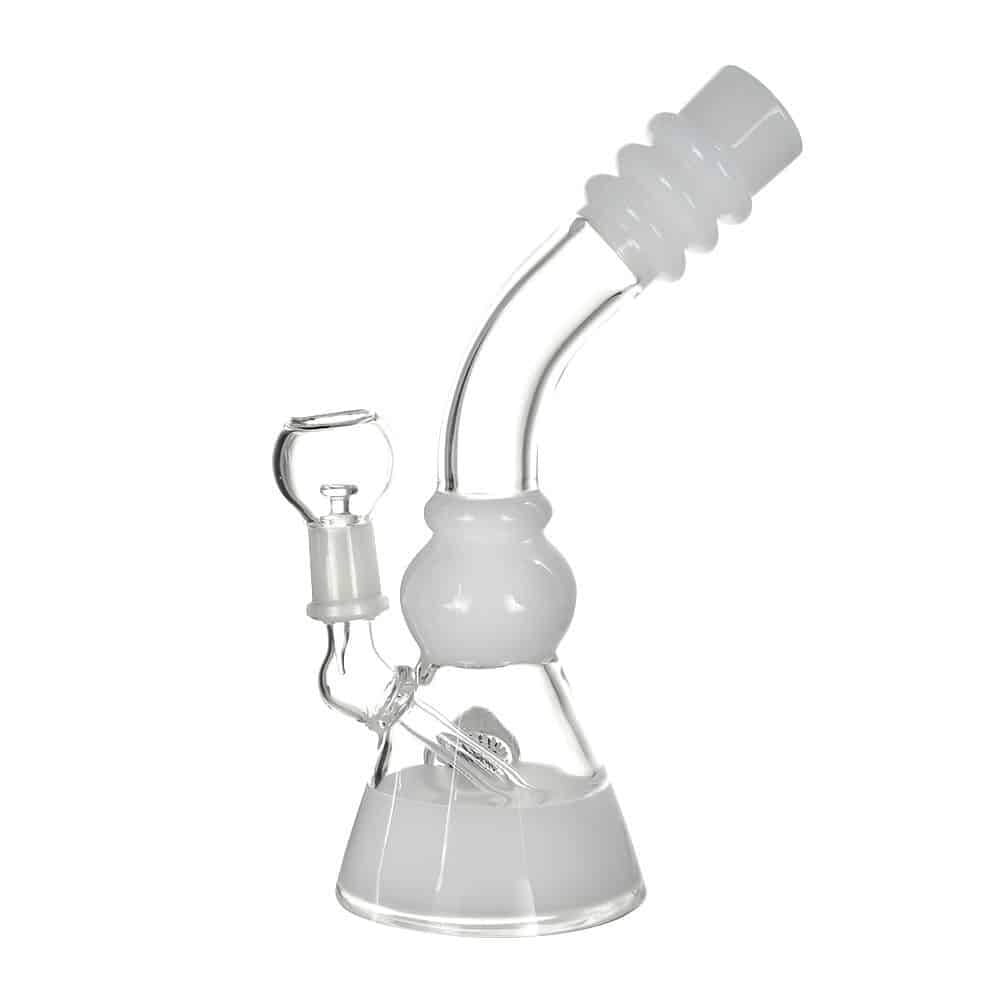 4:20 Generic Label 8.5" White 3 Ring Bent Neck Oil Rig - 14mm