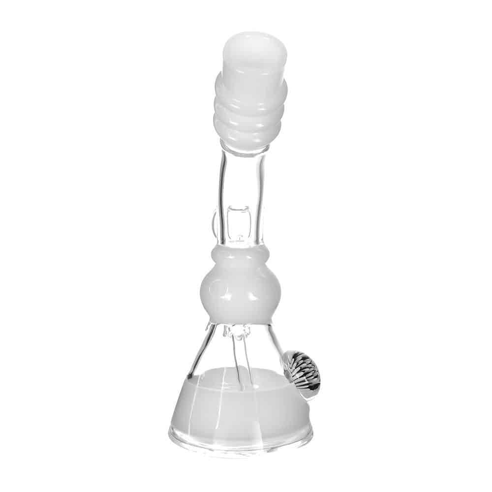 4:20 Generic Label 8.5" White 3 Ring Bent Neck Oil Rig - 14mm / 2