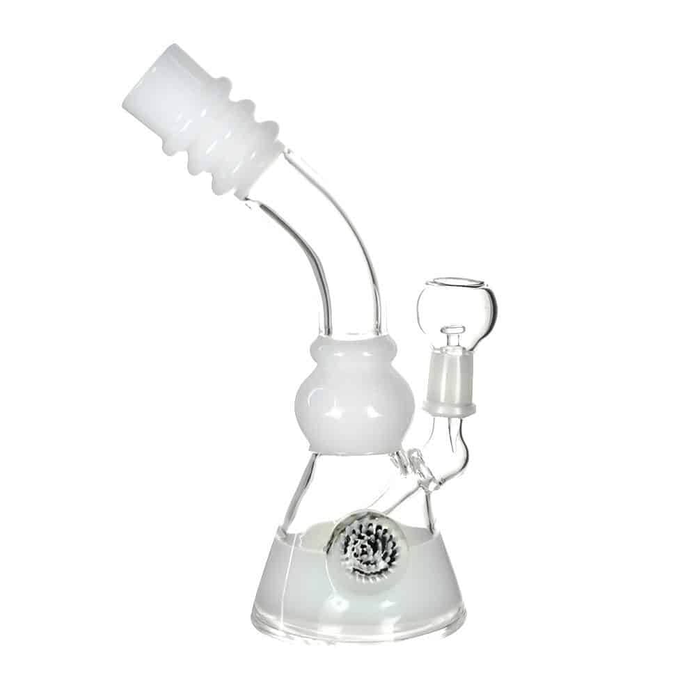 4:20 Generic Label 8.5" White 3 Ring Bent Neck Oil Rig - 14mm / 3