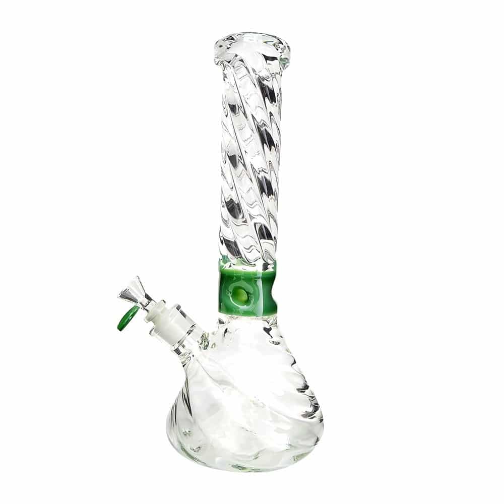 4:20 Generic Label 14" 12mm Thick Twisted Glass Beaker Water Pipe / 18mm - Green