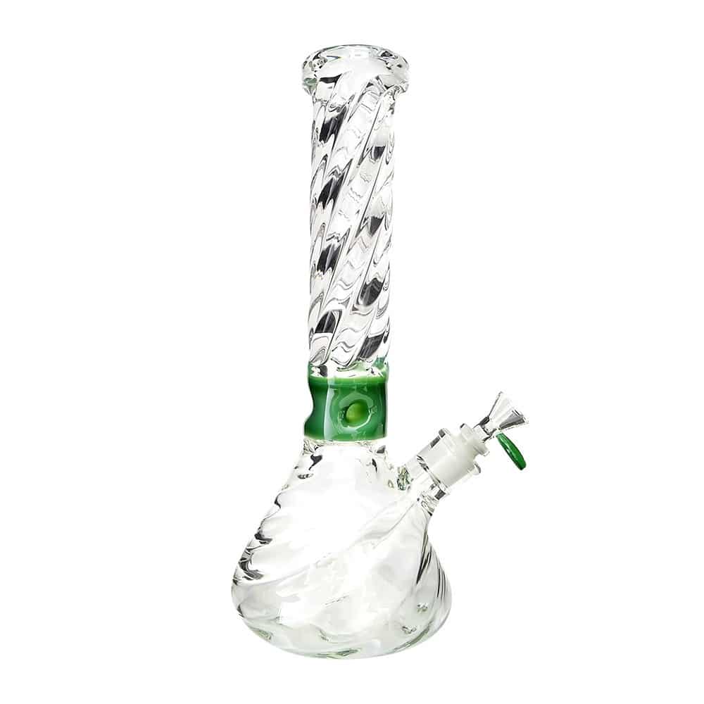 4:20 Generic Label 14" 12mm Thick Twisted Glass Beaker Water Pipe / 18mm - Green / 3