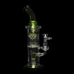 Diamond Glass | Diow Duex Water Pipe - Black/Bright Green | Elevate Your Smoke Sessions with Dual Perc Action